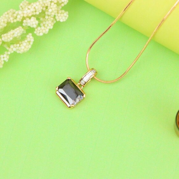"Chic Black Emerald Cut Pendant with Gold Plated Baguette Bail, XPPT1778 - Picture 2 of 13